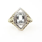 Vintage Aquamarine Ring - Art Deco Era 14k Yellow & White Gold Natural Light Blue Gemstone - Circa 1930s Size 6 Filigree Fine 30s Jewelry