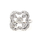 Vintage Shield Ring - Mid Century 14k White Gold .18 CTW Natural Diamonds - Circa 1950s Size 7 Fine Filigree Alhambra Clover Halo Jewelry