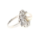 Art Deco Pearl Ring - Antique Platinum Organic 7.5 MM Cultured Gem - Circa 1920s Size 5 Fine .24 CTW Diamond Accent June Birthstone Jewelry