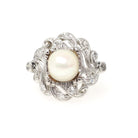 Art Deco Pearl Ring - Antique Platinum Organic 7.5 MM Cultured Gem - Circa 1920s Size 5 Fine .24 CTW Diamond Accent June Birthstone Jewelry