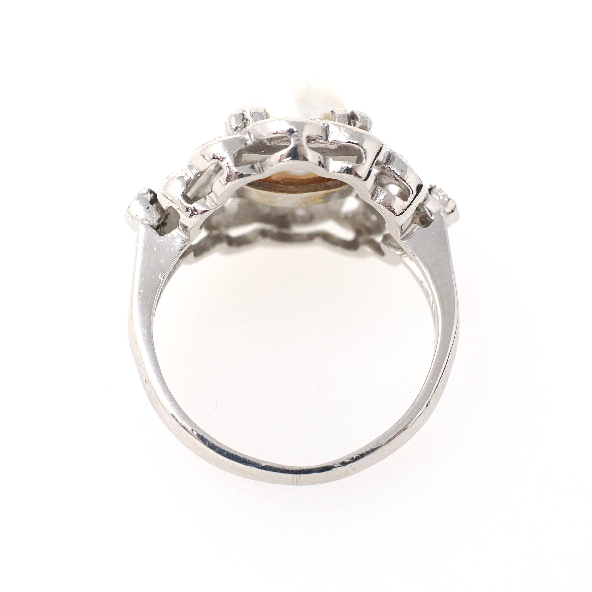 Art Deco Pearl Ring - Antique Platinum Organic 7.5 MM Cultured Gem - Circa 1920s Size 5 Fine .24 CTW Diamond Accent June Birthstone Jewelry