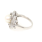 Art Deco Pearl Ring - Antique Platinum Organic 7.5 MM Cultured Gem - Circa 1920s Size 5 Fine .24 CTW Diamond Accent June Birthstone Jewelry