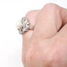 Art Deco Pearl Ring - Antique Platinum Organic 7.5 MM Cultured Gem - Circa 1920s Size 5 Fine .24 CTW Diamond Accent June Birthstone Jewelry