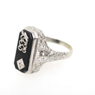 Vintage Onyx Ring - Art Deco 10k White Gold Black Chalcedony Gem & Diamond Accent 1933 Class Ring - Circa 1930s Size 5 3/4 Fine Jewelry