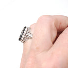 Vintage Onyx Ring - Art Deco 10k White Gold Black Chalcedony Gem & Diamond Accent 1933 Class Ring - Circa 1930s Size 5 3/4 Fine Jewelry