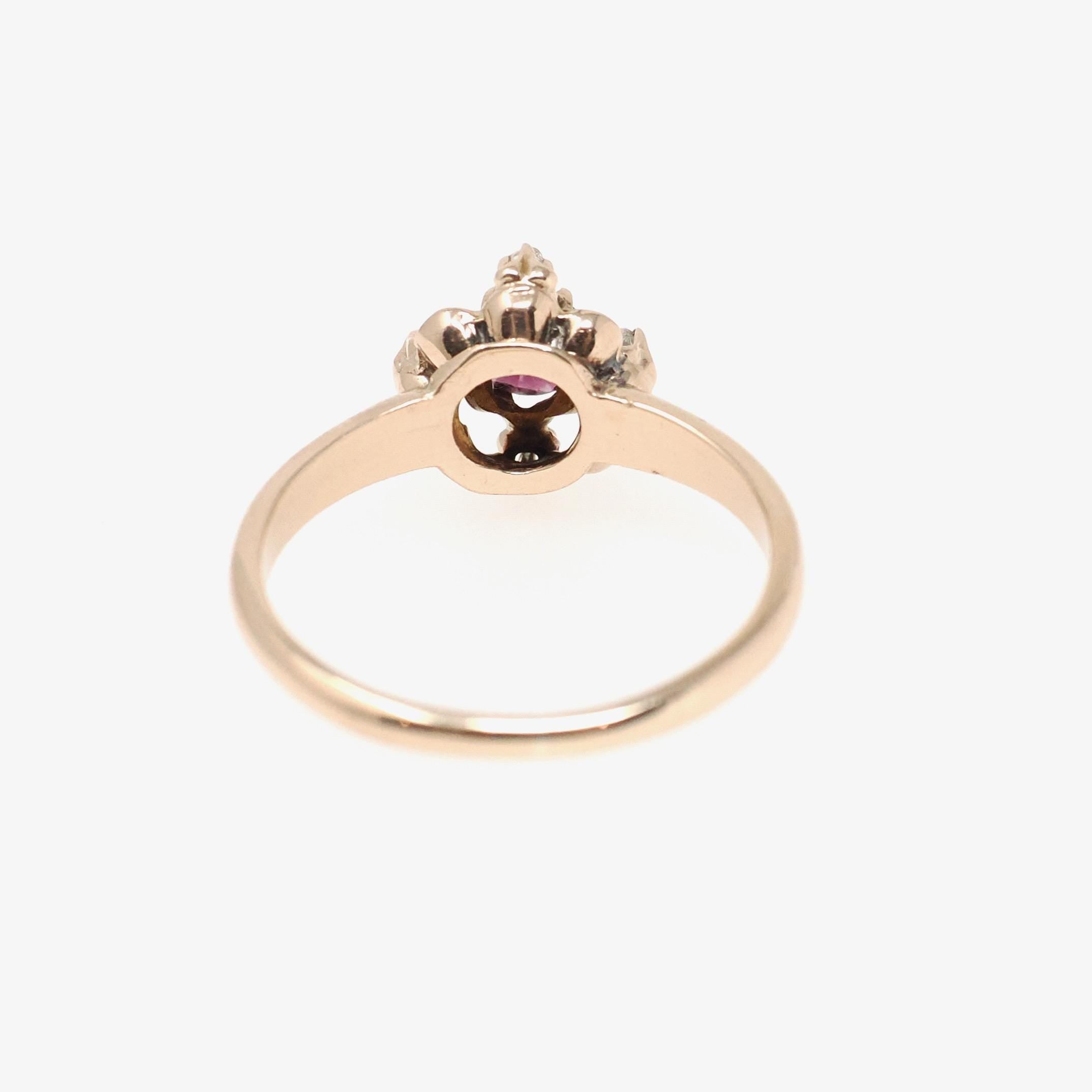Antique Garnet Ring - Victorian 10k Rosy Yellow Gold .03 CTW Rose Cut Diamond Cluster - Circa 1890s Size 5 Rhodolite Gemstone Fine Jewelry