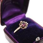 Antique Garnet Ring - Victorian 10k Rosy Yellow Gold .03 CTW Rose Cut Diamond Cluster - Circa 1890s Size 5 Rhodolite Gemstone Fine Jewelry