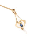 Antique Lavalier Necklace - Edwardian 10k Yellow Gold Baroque Pearl Pendant - Circa 1910s Era Simulated Blue Sapphire Glass Fine Jewelry