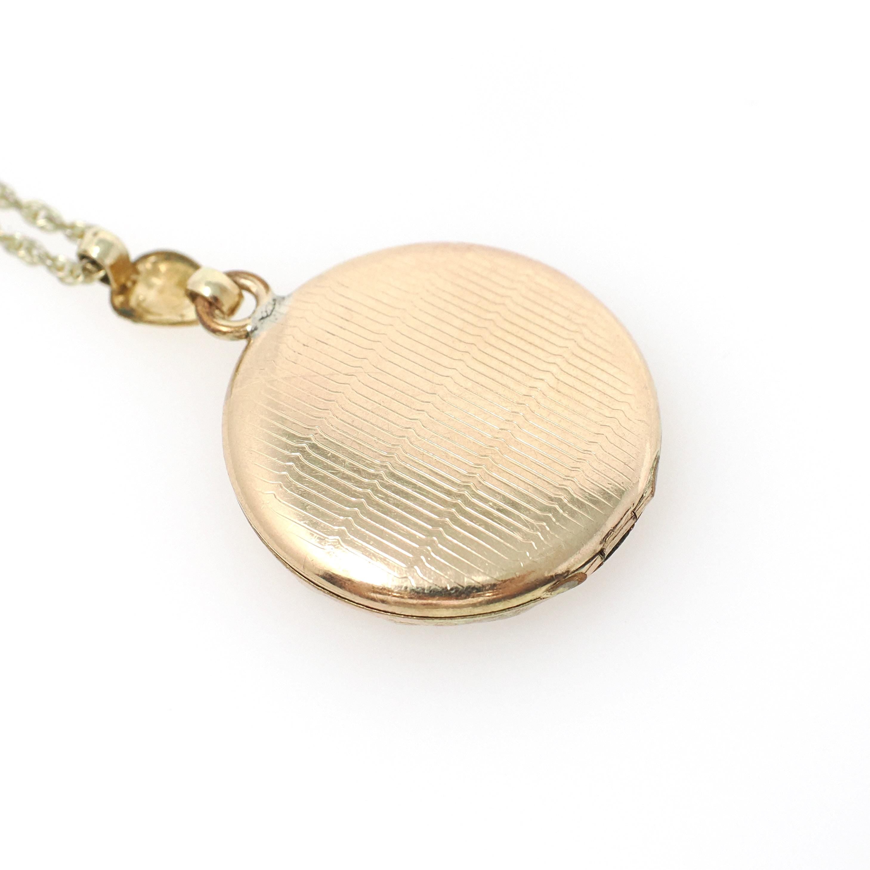 Vintage Flower Locket - Retro Gold Filled Floral Flowers Designs Round Necklace - Circa 1940s Era Statement Keepsake Photograph 40s Jewelry