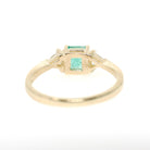 Emerald & Diamond Engagement Ring - Estate 14k Yellow Gold Three Stone Trillion Accent - Modern 2000s Era Size 8 May Birthstone Fine Jewelry