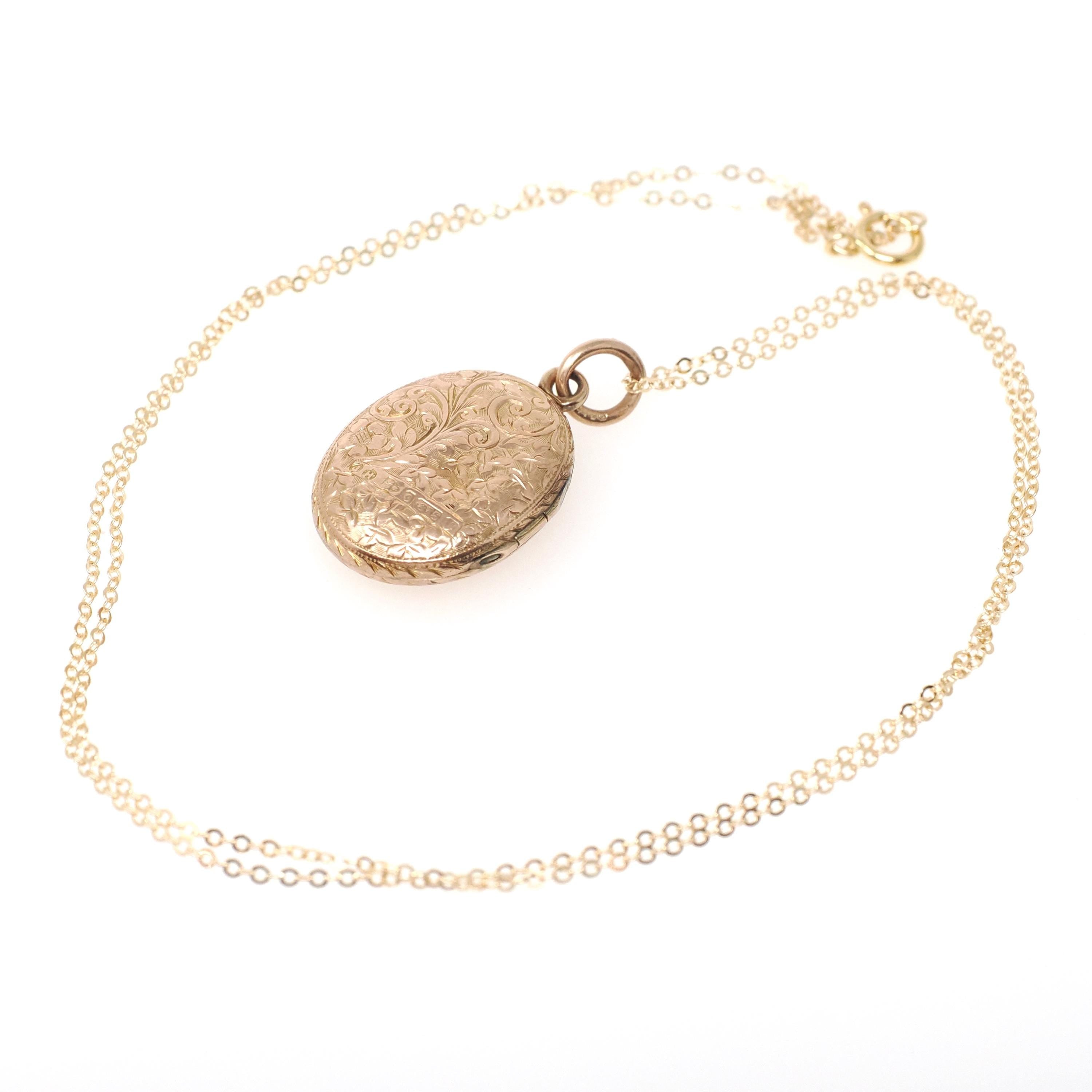 Antique Hair Locket - Edwardian 9K Yellow Gold Oval Photo Preserved Lock Pendant Necklace - Vintage 1910 English Keepsake Charm Fine Jewelry