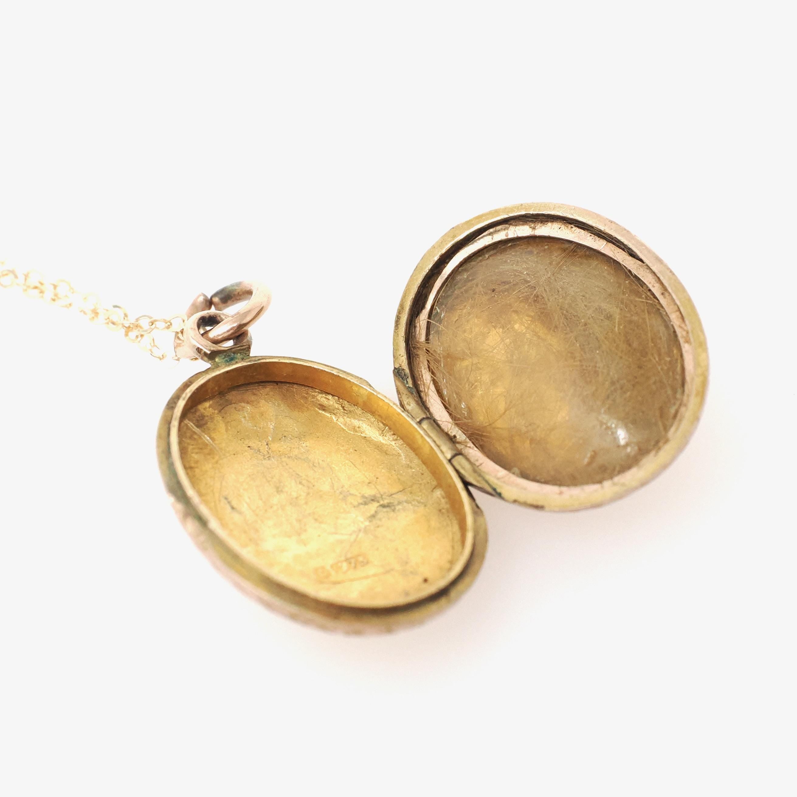 Antique Hair Locket - Edwardian 9K Yellow Gold Oval Photo Preserved Lock Pendant Necklace - Vintage 1910 English Keepsake Charm Fine Jewelry