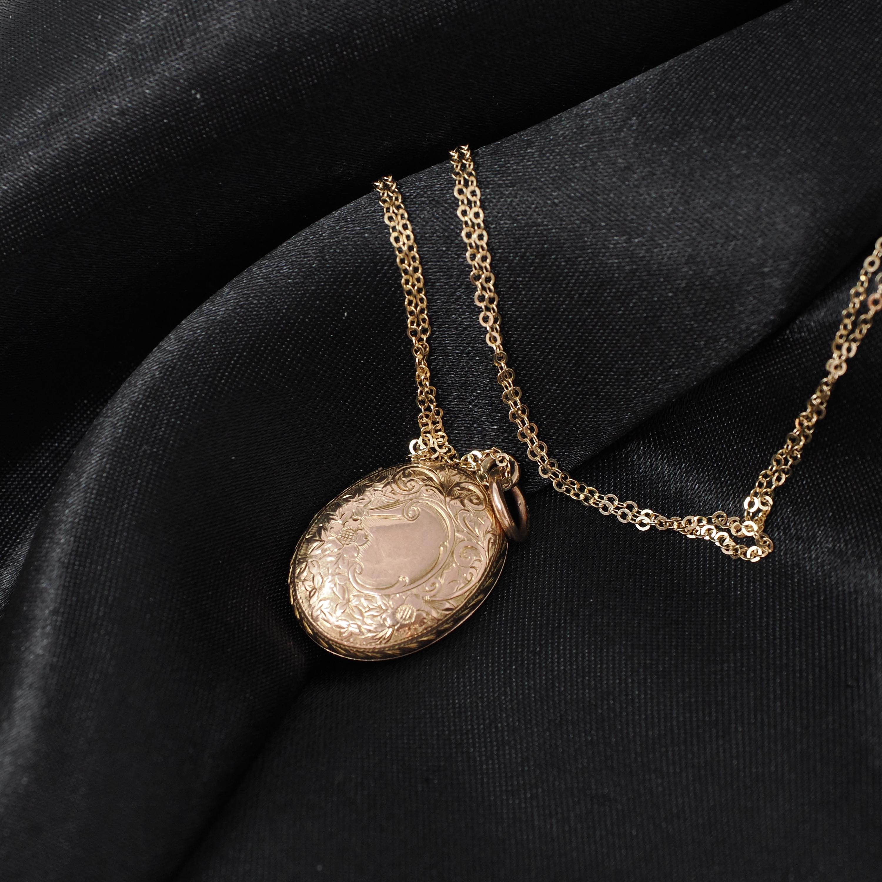 Antique Hair Locket - Edwardian 9K Yellow Gold Oval Photo Preserved Lock Pendant Necklace - Vintage 1910 English Keepsake Charm Fine Jewelry