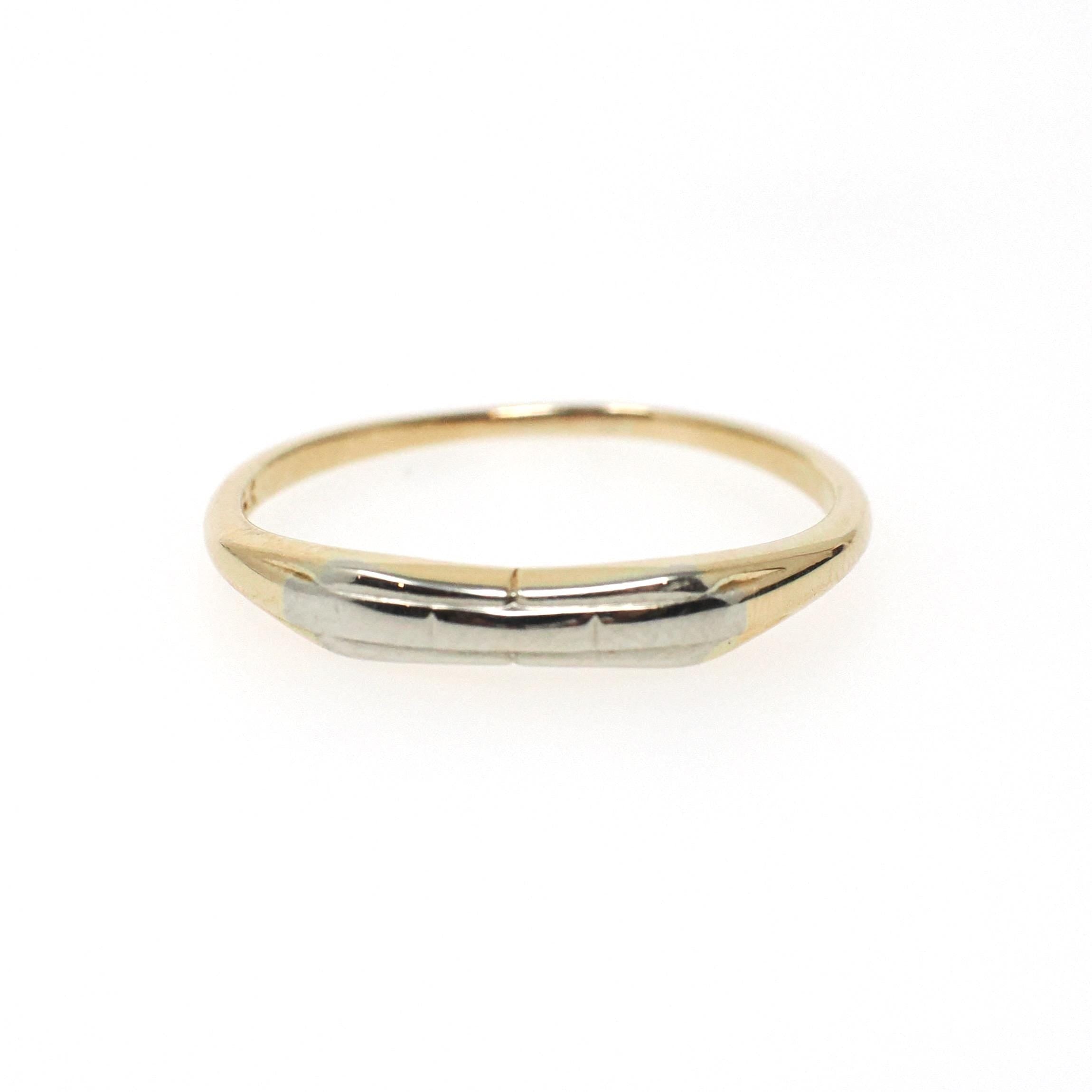 Vintage Two Tone Ring - Mid Century 14k Yellow & White Gold Unadorned Wedding Band - Circa 1950s Era Size 6 1/2 Stacking Fine Bridal Jewelry