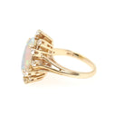 Opal Cocktail Ring - Vintage 14k Yellow Gold Marquise Cabochon Gem .24 CTW Diamond Accent Navette Halo - Circa 1980s Size 4 3/4 Fine Jewelry