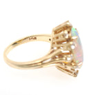 Opal Cocktail Ring - Vintage 14k Yellow Gold Marquise Cabochon Gem .24 CTW Diamond Accent Navette Halo - Circa 1980s Size 4 3/4 Fine Jewelry