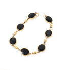 Vintage Onyx Bracelet - Mid Century 12k Gold Filled Natural Oval Black Chalcedony Gemstones - Circa 1960s Era 7 1/2 Inches Statement Jewelry