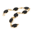 Vintage Onyx Bracelet - Mid Century 12k Gold Filled Natural Oval Black Chalcedony Gemstones - Circa 1960s Era 7 1/2 Inches Statement Jewelry