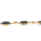 Vintage Onyx Bracelet - Mid Century 12k Gold Filled Natural Oval Black Chalcedony Gemstones - Circa 1960s Era 7 1/2 Inches Statement Jewelry