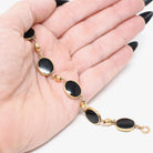 Vintage Onyx Bracelet - Mid Century 12k Gold Filled Natural Oval Black Chalcedony Gemstones - Circa 1960s Era 7 1/2 Inches Statement Jewelry