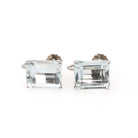 Vintage Aquamarine Earrings - Mid Century 10k White Gold Emerald Cut Blue Gemstones - Circa 1950s Screw Back Fine March Birthstone Jewelry