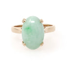 Vintage Jadeite Ring - Retro 14k Yellow Gold Light Green Oval Cabochon Gemstone - Circa 1970s Era Size 5.25 Fine Solitaire Statement Jewelry