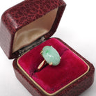 Vintage Jadeite Ring - Retro 14k Yellow Gold Light Green Oval Cabochon Gemstone - Circa 1970s Era Size 5.25 Fine Solitaire Statement Jewelry