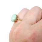 Vintage Jadeite Ring - Retro 14k Yellow Gold Light Green Oval Cabochon Gemstone - Circa 1970s Era Size 5.25 Fine Solitaire Statement Jewelry