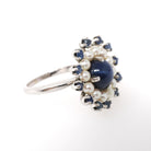 Created Star Sapphire Ring - Mid Century 14k White Gold 2.54 CT Pearl & Sapphire Gem Halo - Circa 1960s Size 6 Fine Flower Cocktail Jewelry