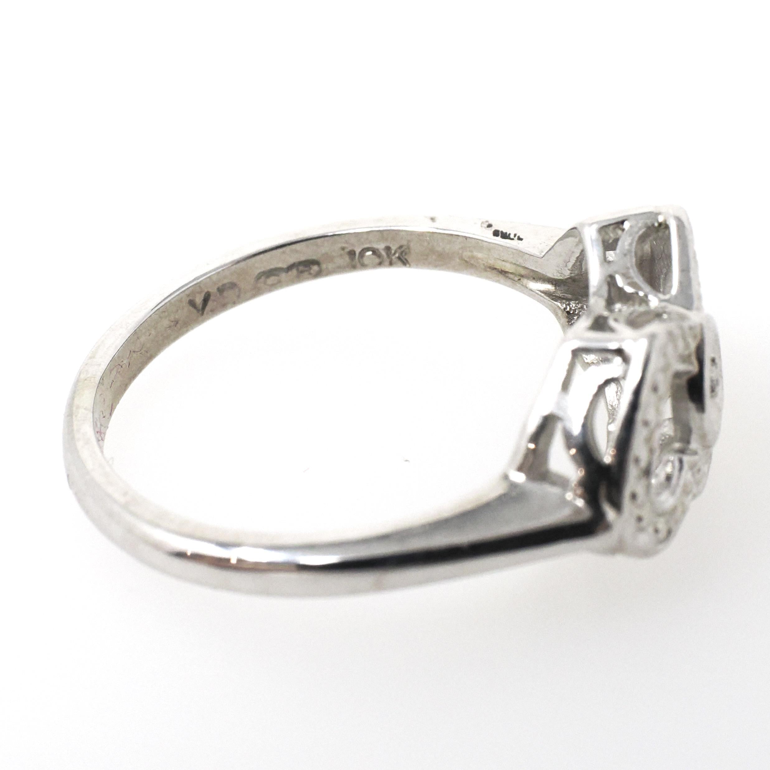 Triple Heart Ring - Mid Century 10k White Gold Sweetheart Promise Love - Vintage Circa 1950s Era Size 6 1/4 Natural Diamond Fine Jewelry