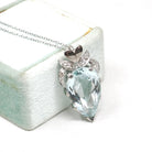 Aquamarine Pendant Necklace - Vintage 18k White Gold Natural Light Blue Gem & .10 CTW Diamond Accent Teardrop - Hallmarked 1958 Fine Jewelry