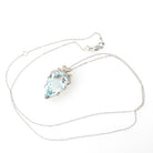 Aquamarine Pendant Necklace - Vintage 18k White Gold Natural Light Blue Gem & .10 CTW Diamond Accent Teardrop - Hallmarked 1958 Fine Jewelry