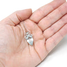 Aquamarine Pendant Necklace - Vintage 18k White Gold Natural Light Blue Gem & .10 CTW Diamond Accent Teardrop - Hallmarked 1958 Fine Jewelry