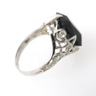 Art Deco Tourmaline Ring - Antique 20k White Gold Dark Green Cushion Gemstone Alternative Engagement - Circa 1920s Size 6 1/2 Fine Jewelry