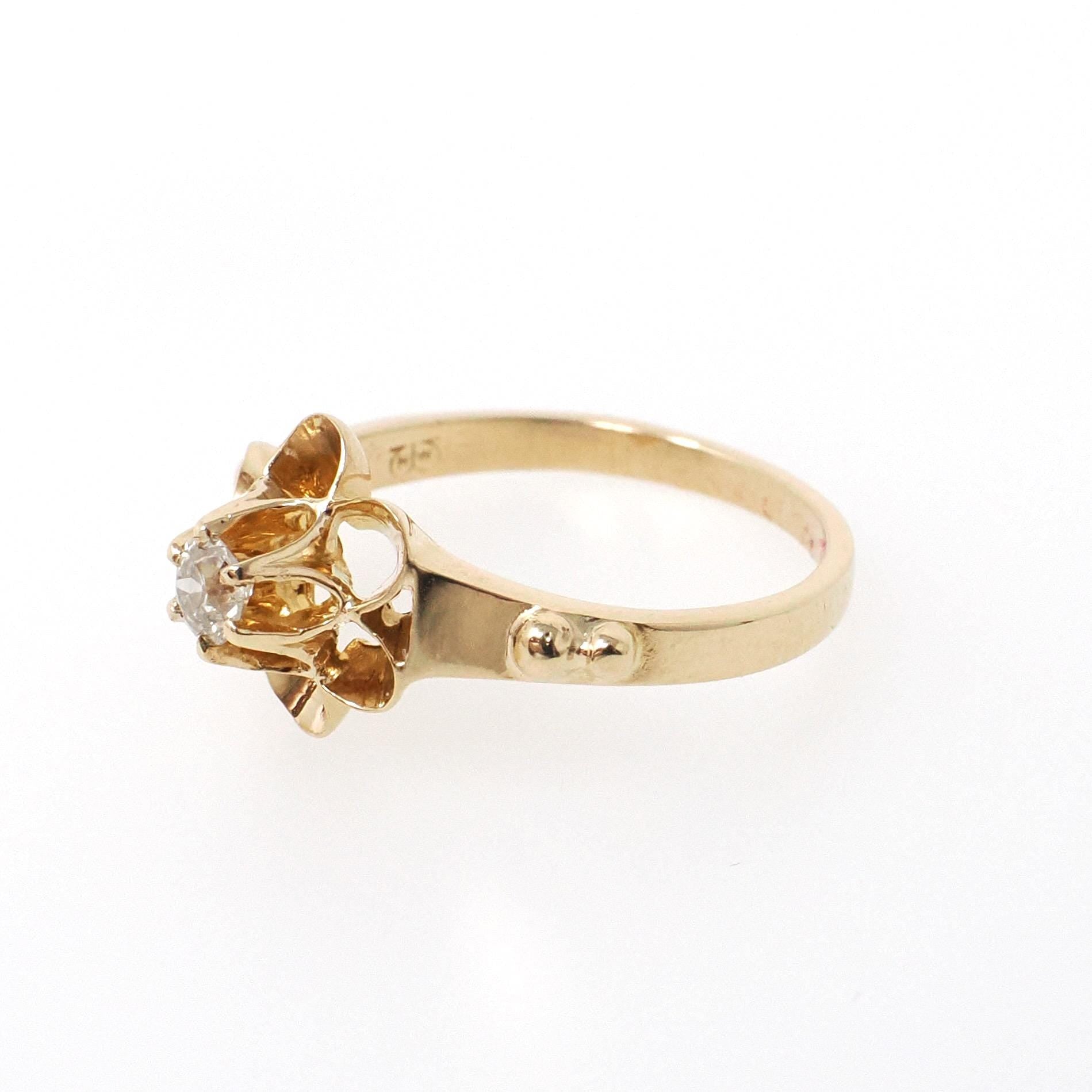 Antique Diamond Ring - Edwardian 14k Yellow Gold Natural .10CT Old European Cut Solitaire - Circa 1900s Size 2 3/4 Buttercup Fine Jewelry