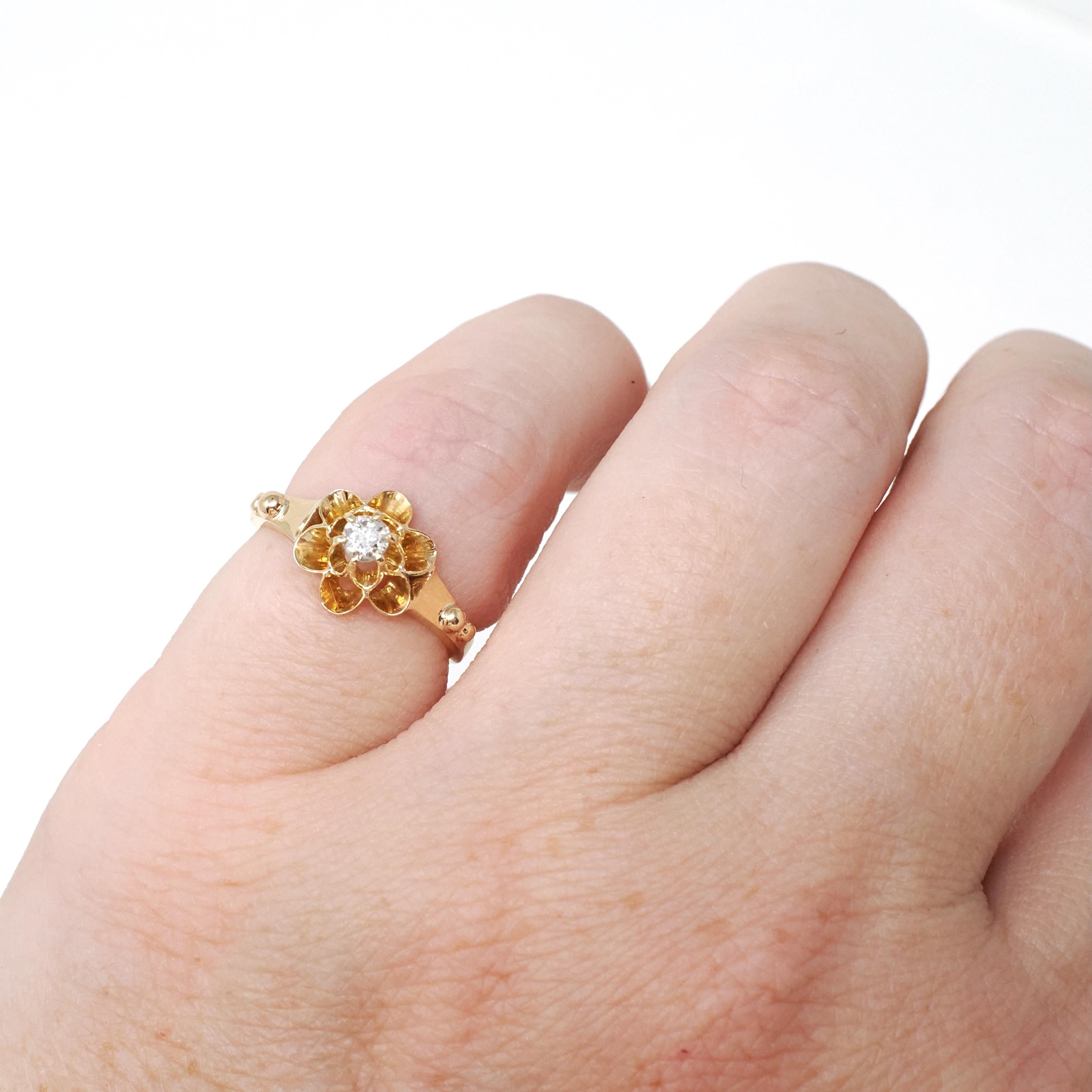 Antique Diamond Ring - Edwardian 14k Yellow Gold Natural .10CT Old European Cut Solitaire - Circa 1900s Size 2 3/4 Buttercup Fine Jewelry