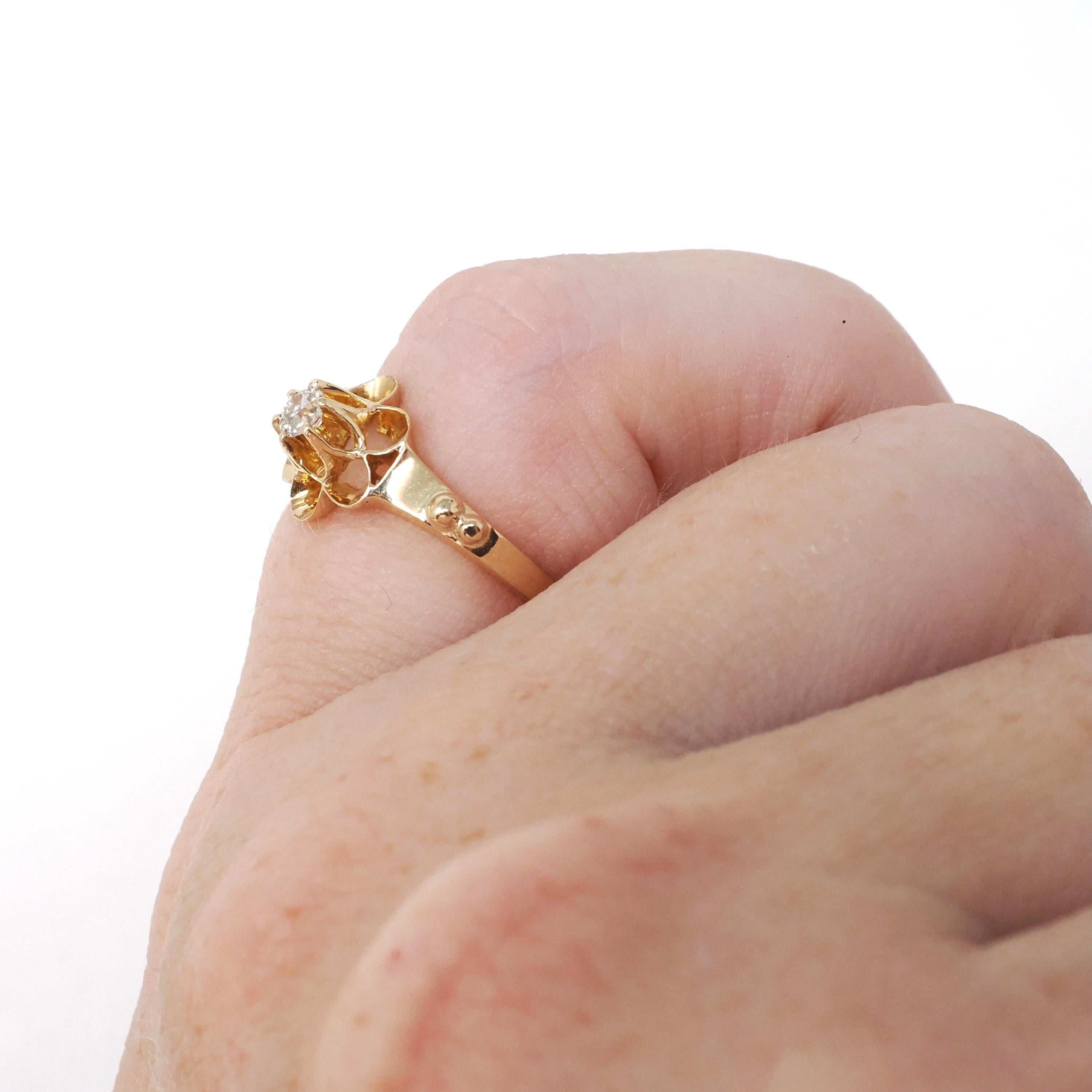 Antique Diamond Ring - Edwardian 14k Yellow Gold Natural .10CT Old European Cut Solitaire - Circa 1900s Size 2 3/4 Buttercup Fine Jewelry