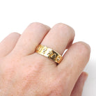 Edwardian Mizpah Band - Antique 18k Yellow Gold Repousse Ring - Circa 1900s Era Size 10 Fine Polished Symbolic Watchtower Stacking Jewelry
