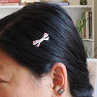 Vintage Bow Hair Clip - Retro Sterling Silver Pink Guilloche Enamel Fashion Accessory - Circa 1940s Era Pin Fastener Flower Barrette Jewelry