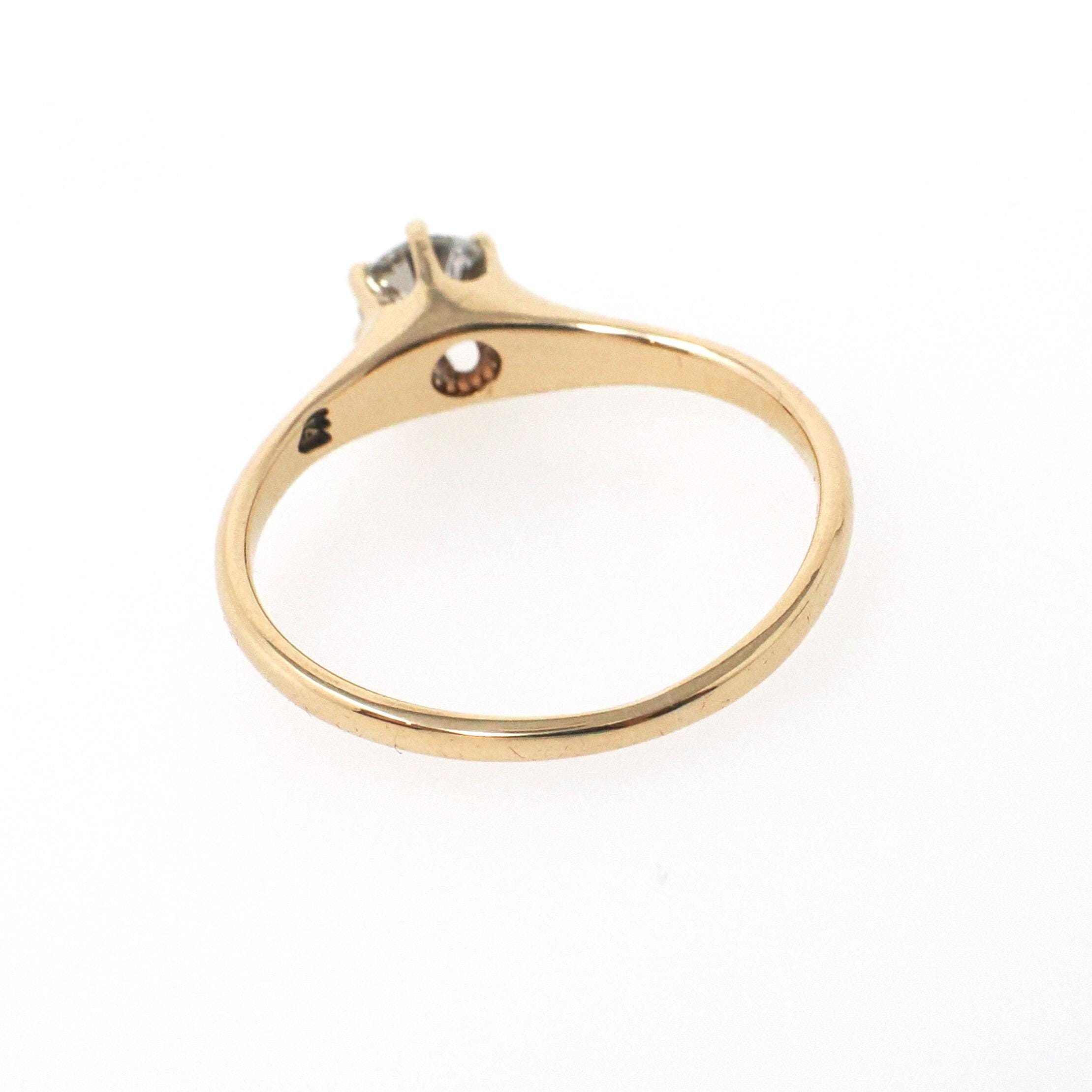 Antique Diamond Ring - Edwardian 14k Yellow Gold Solitaire Old European Gemstone - Vintage 1910s Size 5 3/4 Fine Wedding Engagement Jewelry