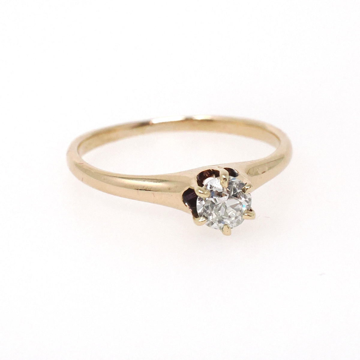 Antique Diamond Ring - Edwardian 14k Yellow Gold Solitaire Old European Gemstone - Vintage 1910s Size 5 3/4 Fine Wedding Engagement Jewelry