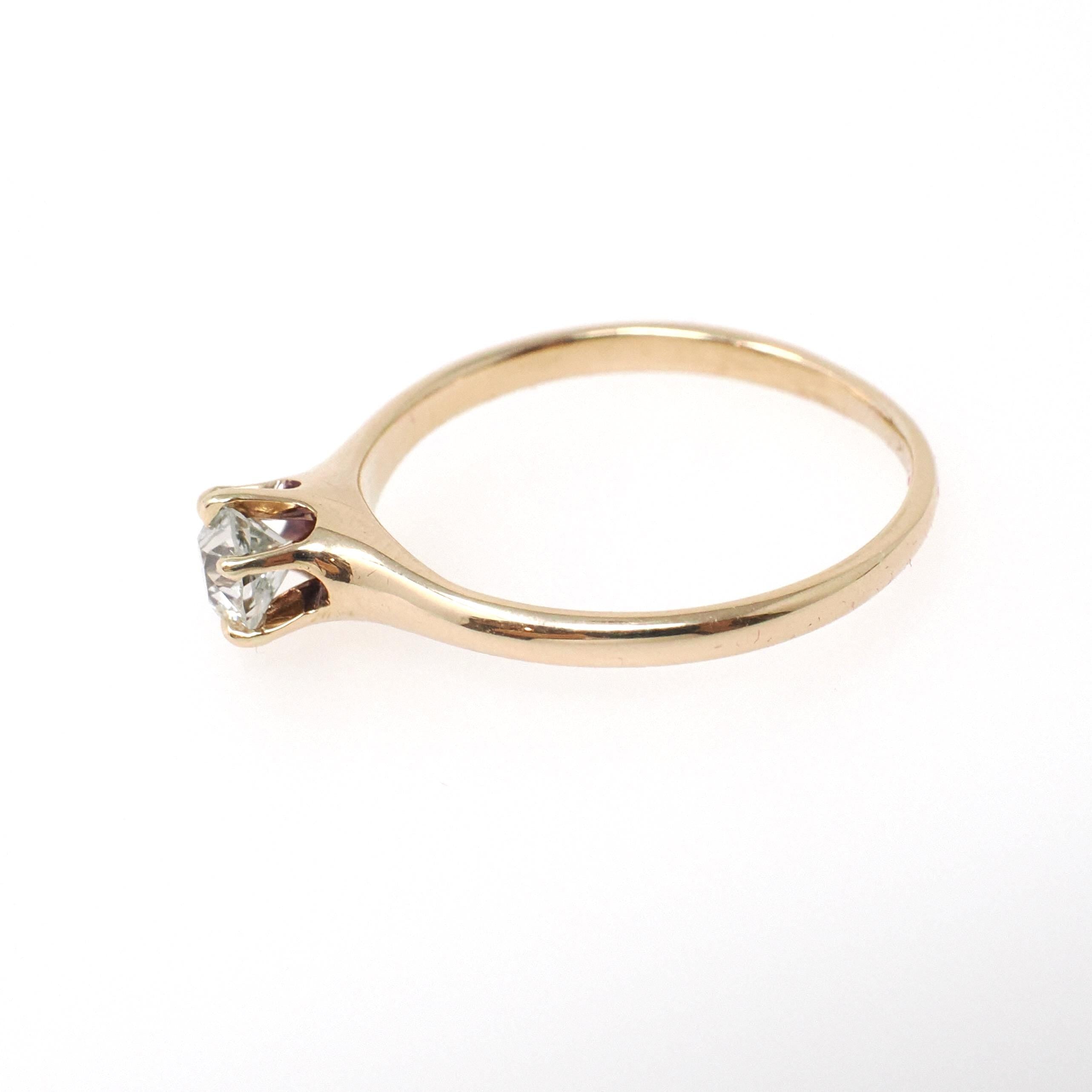 Antique Diamond Ring - Edwardian 14k Yellow Gold Solitaire Old European Gemstone - Vintage 1910s Size 5 3/4 Fine Wedding Engagement Jewelry