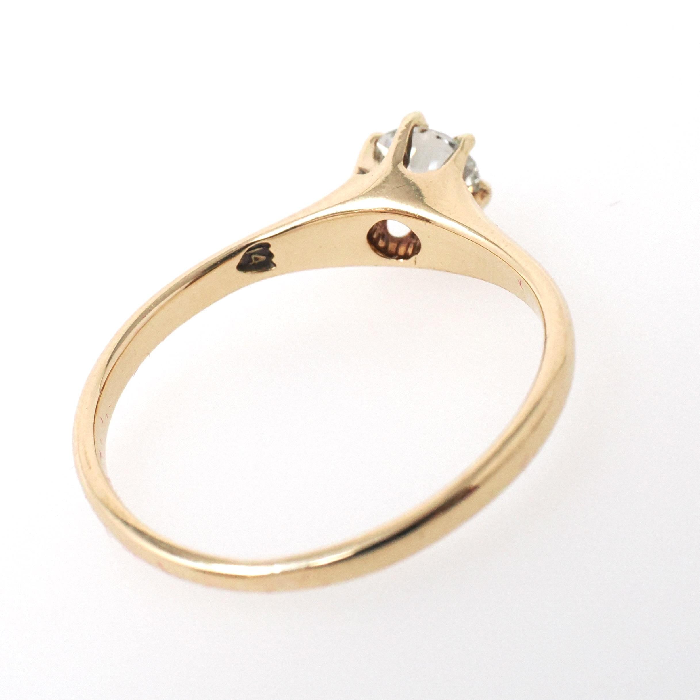 Antique Diamond Ring - Edwardian 14k Yellow Gold Solitaire Old European Gemstone - Vintage 1910s Size 5 3/4 Fine Wedding Engagement Jewelry