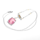 Art Deco Lavalier - Vintage 10k White Gold Two Tone Simulated Pink Sapphire Pendant Necklace - Circa 1930s Era Simulated Pearl Fine Jewelry