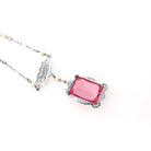 Art Deco Lavalier - Vintage 10k White Gold Two Tone Simulated Pink Sapphire Pendant Necklace - Circa 1930s Era Simulated Pearl Fine Jewelry
