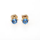 Vintage Buttercup Earrings - Retro 10k Yellow Gold Blue Glass Gemstone Threadback Screw Post Studs - Circa 1940s Era BDA Flower Fine Jewelry