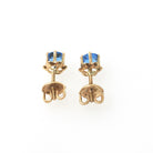 Vintage Buttercup Earrings - Retro 10k Yellow Gold Blue Glass Gemstone Threadback Screw Post Studs - Circa 1940s Era BDA Flower Fine Jewelry