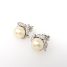 Mid Century Earrings - Vintage 18k White Gold South Sea Pearls .42 CTW Natural Diamonds - Circa 1950s Screw Back Style Spray Fine Jewelry