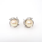 Mid Century Earrings - Vintage 18k White Gold South Sea Pearls .42 CTW Natural Diamonds - Circa 1950s Screw Back Style Spray Fine Jewelry