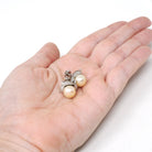 Mid Century Earrings - Vintage 18k White Gold South Sea Pearls .42 CTW Natural Diamonds - Circa 1950s Screw Back Style Spray Fine Jewelry